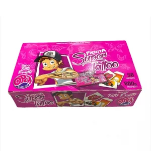 Caja Chupetin Masticable Fierita Con Tatuaje Tutti Frutti x50 Unidades