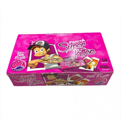 Caja Chupetin Masticable Fierita Con Tatuaje Tutti Frutti x50 Unidades