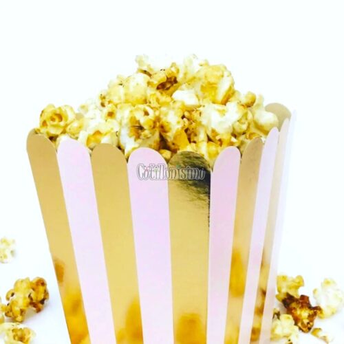 Cajita Pochoclera Rayada Dorado Metalizado Rosa Pastel x8 Unidades