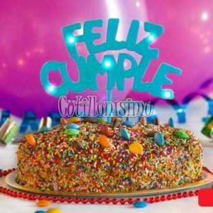 Cartel FELIZ CUMPLE Luminoso Para Torta Color Celeste (LED)