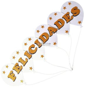 Cartel FELICIDADES Goma Eva Blanco y Dorado