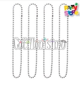 Collar Cuentas Color Plateado X 4 Unidades