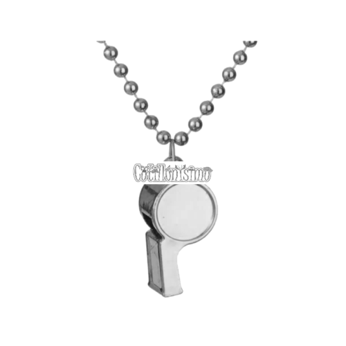 Collar con Cuentas y Silbato Color Plateado x1u