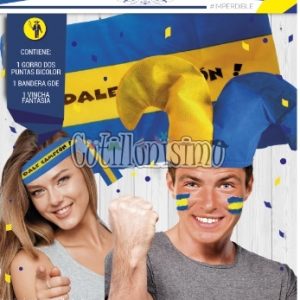 Combo Gorro, Bandera y Vincha AZUL y AMARILLO (FRISELINA)