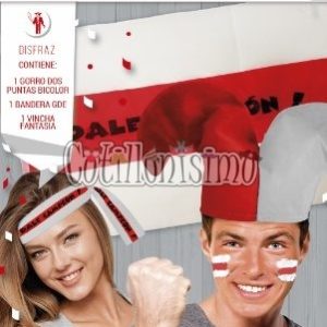 Combo Gorro, Bandera y Vincha BLANCO y ROJO (FRISELINA)