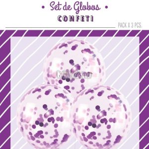 Globos con Confetti Redondo METALIZADO - VIOLETA x3 Unidades