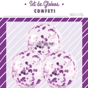 Globos con Confetti Redondo METALIZADO - VIOLETA x3 Unidades