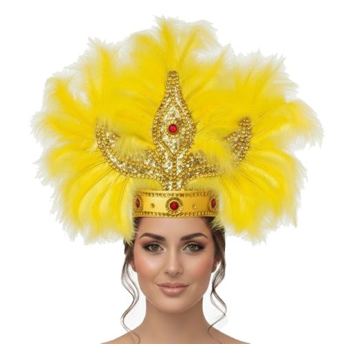 Corona Con Plumas Vincha Marabu Color AMARILLO (Grande)