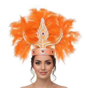 Corona Con Plumas Vincha Marabu Color NARANJA (Grande)