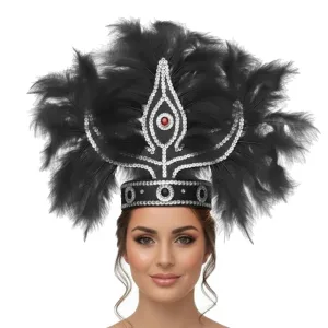 Corona Con Plumas Vincha Marabu Color NEGRO (Grande)