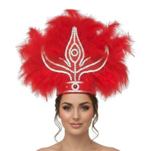 Corona Con Plumas Vincha Marabu Color ROJO (Grande)