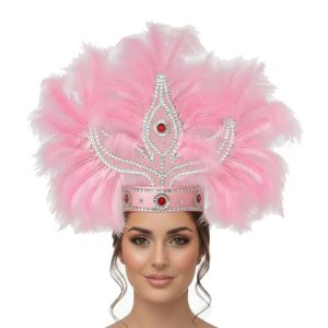 Corona Con Plumas Vincha Marabú Color ROSA (Grande)