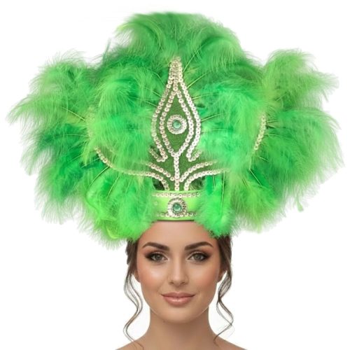 Corona Con Plumas Vincha Marabu Color VERDE (Grande)