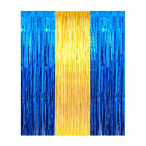 Cortina Lluvia Metalizada Bicolor Azul y Amarillo 2 x 1 Mts