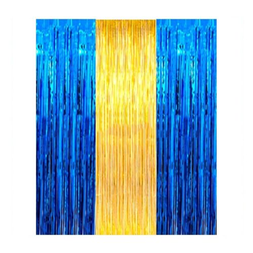 Cortina Lluvia Metalizada Bicolor Azul y Amarillo 2 x 1 Mts