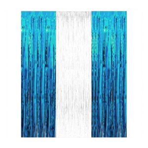 Cortina Lluvia Metalizada Bicolor Celeste y Blanco 2 x 1 Mts