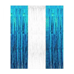Cortina Lluvia Metalizada Bicolor Celeste y Blanco 2 x 1 Mts