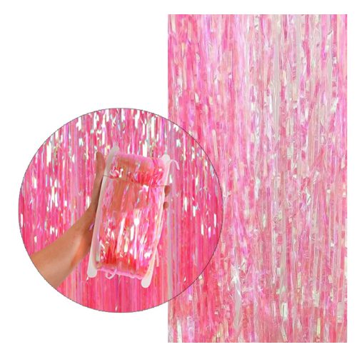 Cortina Lluvia Tornasolada Iridiscente 2,20 X 1mts Rosa