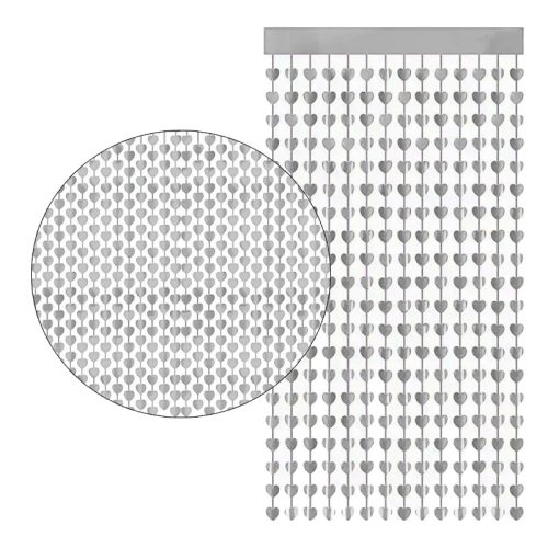 Cortina Lluvia de CORAZONES - Color PLATEADO 2,20 X 1 MT