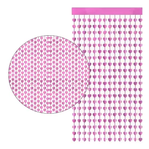 Cortina Lluvia de CORAZONES - Color ROSA 2,20 X 1 MT