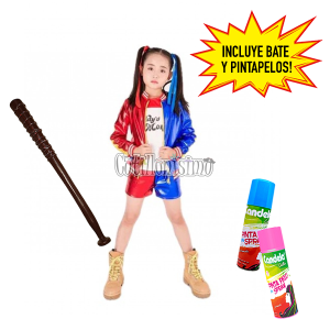 Combo Disfraz HARLEY QUINN TALLE 2 + Bate y Pintapelos