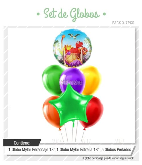 Set Globos DINOSAURIOS 7 Pcs