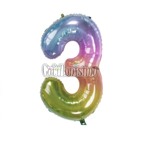 Globo Numero 3 Multicolor Metalizado 40cm