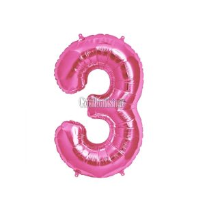 Globo Numero 3 Rosa Metalizado 40cm