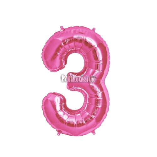 Globo Numero 3 Rosa Metalizado 40cm