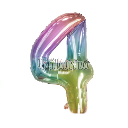 Globo Numero 4 Multicolor Metalizado 40cm