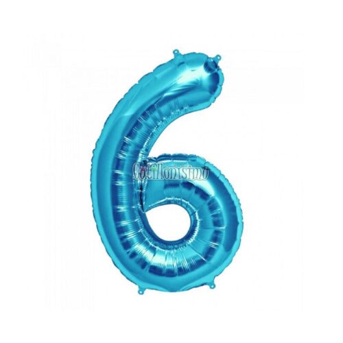 Globo Numero 6 Celeste Metalizado 40cm