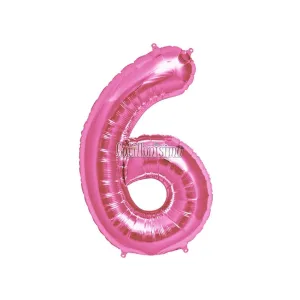 Globo Numero 6 Rosa Metalizado 40cm