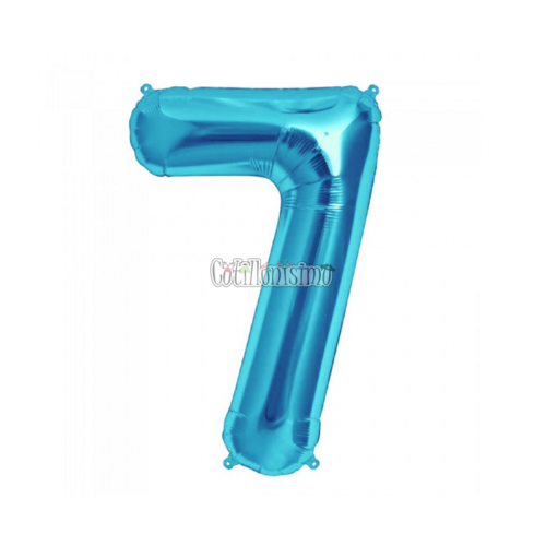 Globo Numero 7 Celeste Metalizado 40cm