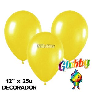 Globo Globby Liso Decorador 12 Pulgadas Amarillo x25u