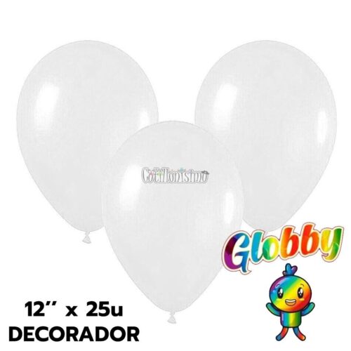 Globo Globby Liso Decorador 12 Pulgadas Blanco x25u
