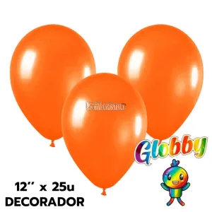 Globo Globby Liso Decorador 12 Pulgadas Naranja x25u