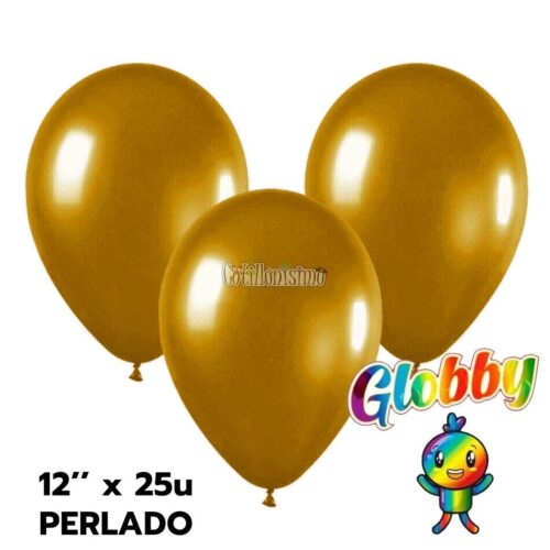 Globo Globby Liso Metalizado Perlado 12 Pulgadas Dorado x25u