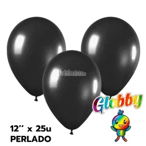 Globo Globby Liso Metalizado Perlado 12 Pulgadas Negro x25u