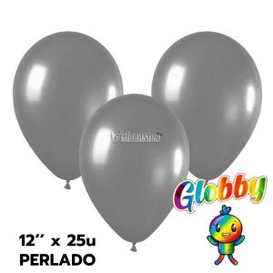 Globo Globby Liso Metalizado Perlado 12 Pulgadas Plateado x25u