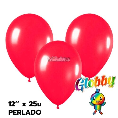 Globo Globby Liso Metalizado Perlado 12 Pulgadas Rojo Cereza x25u