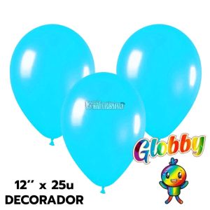 Globo Globby Liso Decorador 12 Pulgadas Celeste Cielo x25u