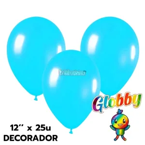 Globo Globby Liso Decorador 12 Pulgadas Celeste Cielo x25u