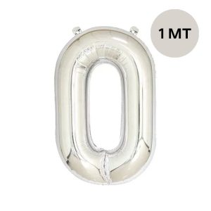 Globo Numero Inflable 0 Plateado 1mts De Alto