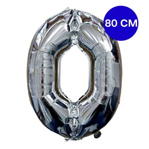 Globo Numero Inflable 0 Plateado 80cm De Alto