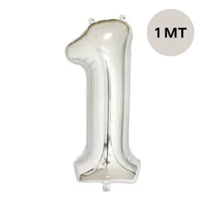 Globo Numero Inflable 1 Plateado 1mts De Alto