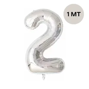 Globo Numero Inflable 2 Plateado 1mts De Alto