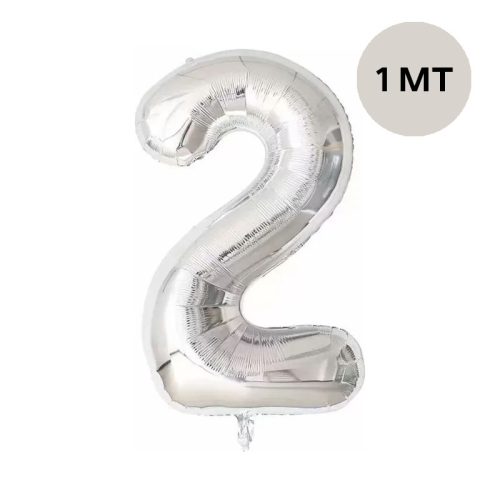 Globo Numero Inflable 2 Plateado 1mts De Alto