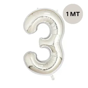 Globo Numero Inflable 3 Plateado 1mts De Alto