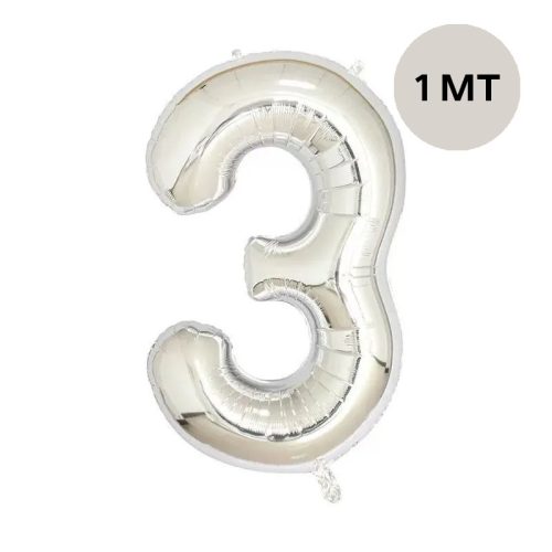 Globo Numero Inflable 3 Plateado 1mts De Alto