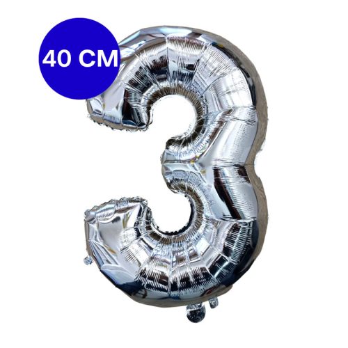 Globo Numero Inflable 3 Plateado 40cm